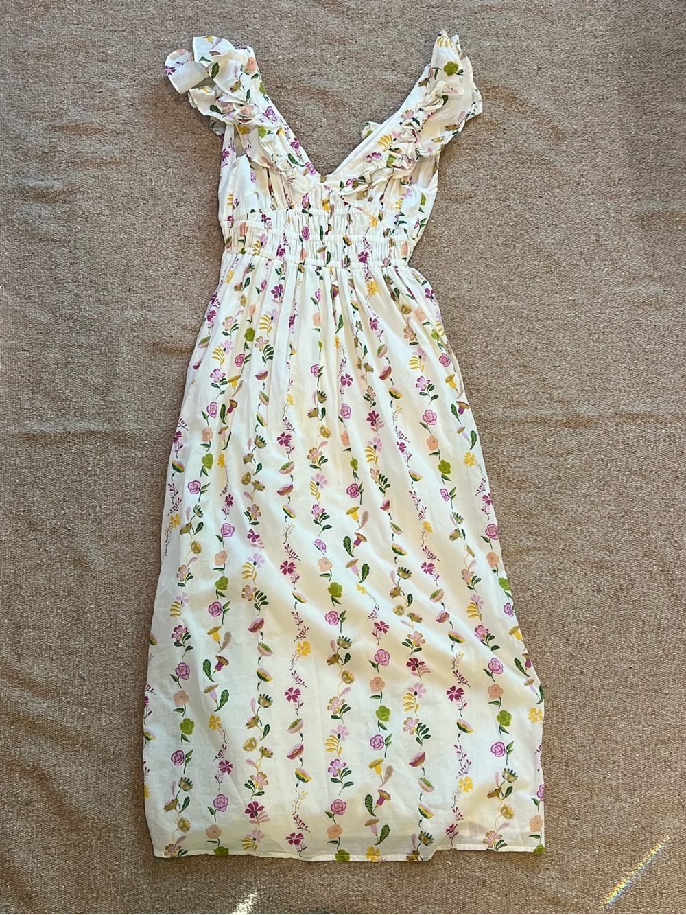 Banjanan Maya Cotton Ruffled Foliage Floral Dress, White Size XS - Picture 1 of 6